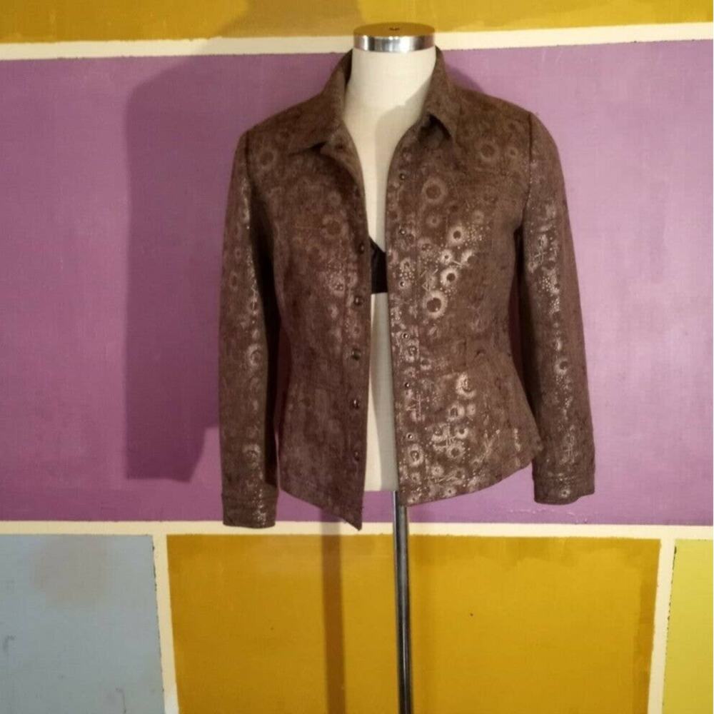 Coldwater Creek Sz 12P Brown Jacket Blazer Metallic Bronze Brown Black